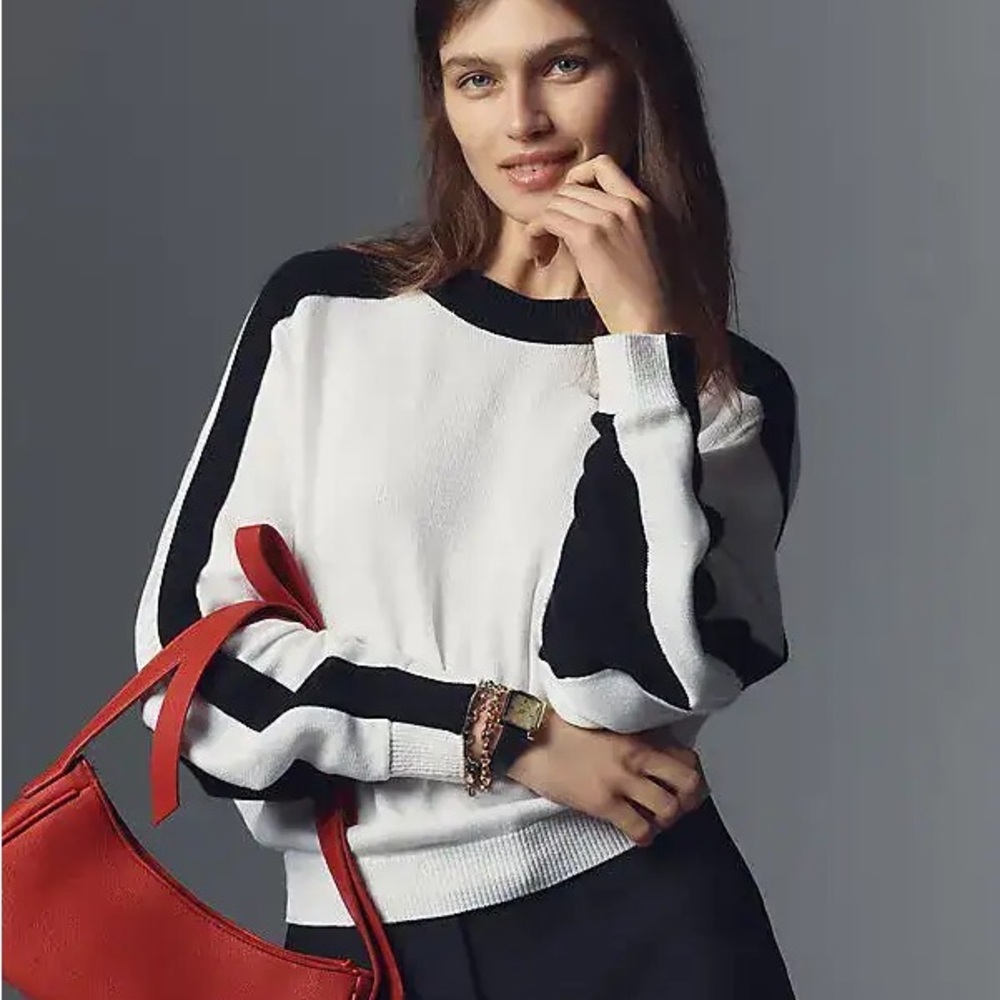 Maeve Anthro Black & White Colorblock Dolman Sleeve Sweater - Medium